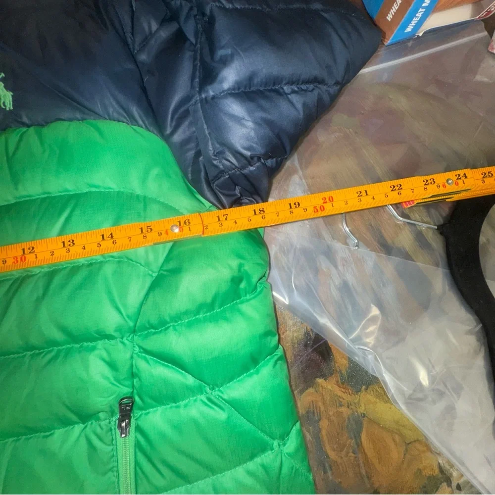 Polo Ralph Lauren Boys Puffer Jacket Green Black Zip Up Size M (10-12) Warm Coat